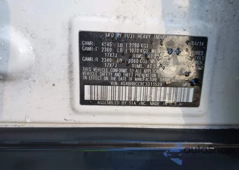 2014 Subaru Outback from USA, damaged, VIN 4S4BRBCC9E3311539